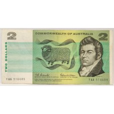 AUSTRALIA 1966 . TWO 2 DOLLARS BANKNOTE . COOMBS/WILSON . FIRST PREFIX FAA